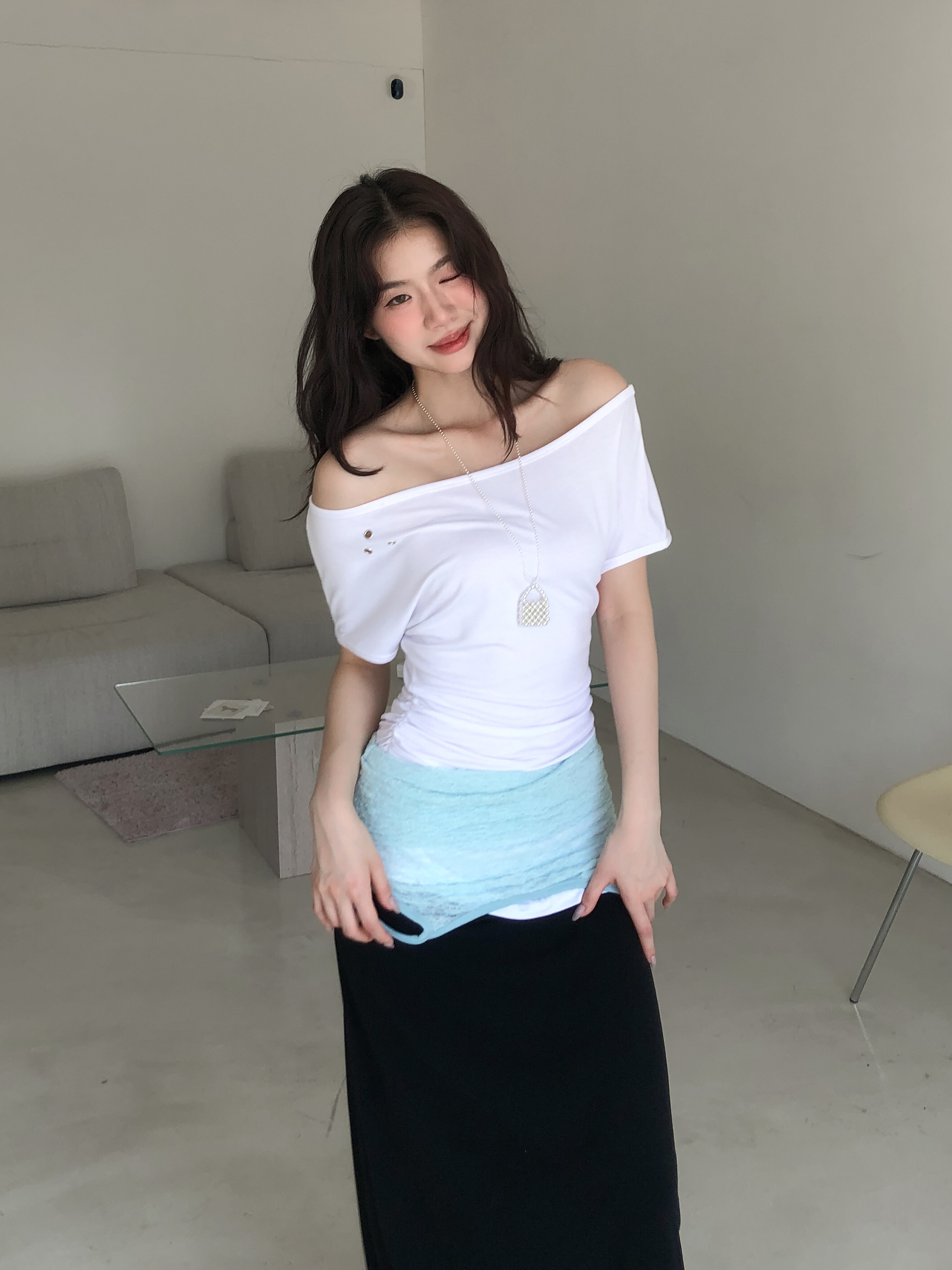 eyelet long tee #上衣