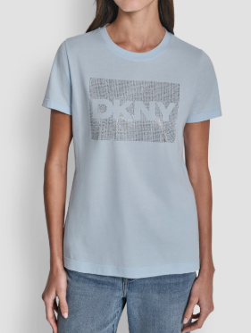 [S] DKNY MOONSTONE/SILVER DKNY BOX RHINESTONE LOGO TEE, DJ6T1701-QIZ (SD1836)