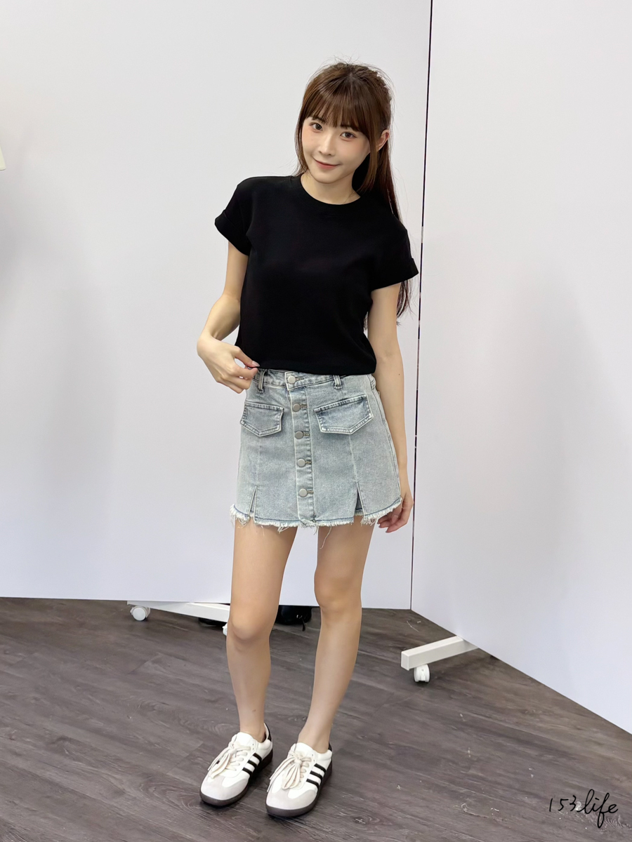 P10排釦牛仔短裙(S-XXL)
