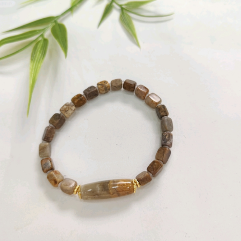 HKAG0607-028 黃金糖天珠手串 珠子大小:5*6mm,7*22mm,手圍:16cm -ss26052509122(連證書) (A28)