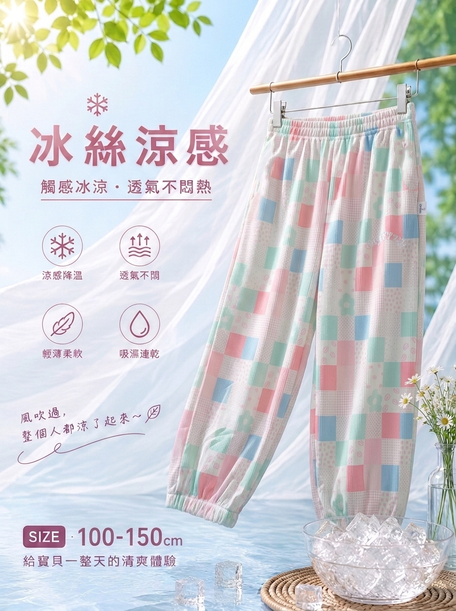 冰格粉 涼感防蚊褲