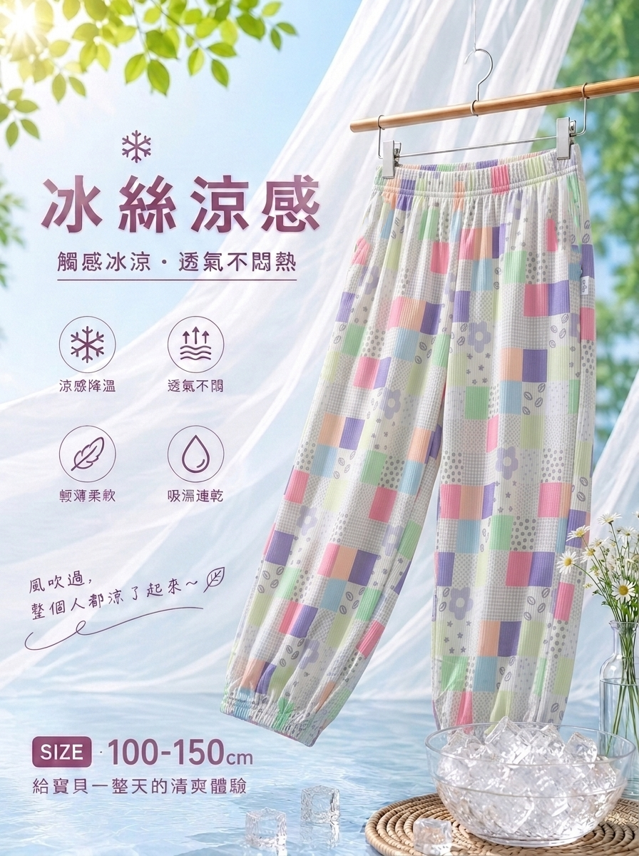 冰格紫 涼感防蚊褲