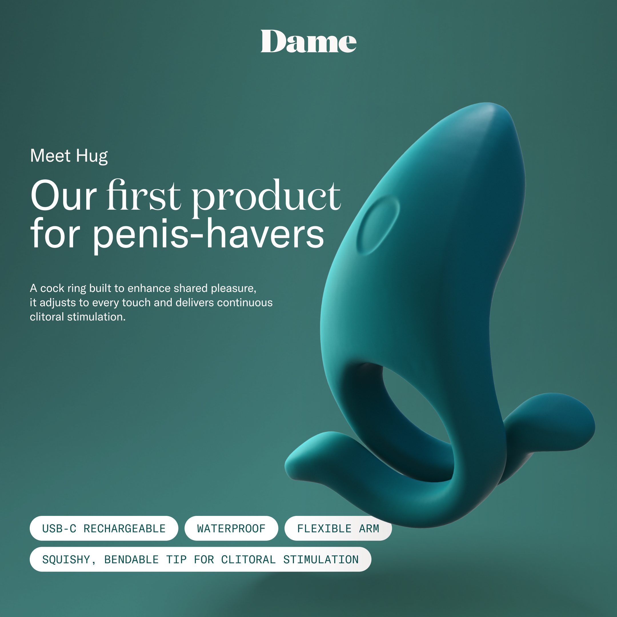 Dame Hug,dame,美國 dame,dame products,美國 dame products,情趣用品,情趣玩具,陰莖環,震動環,震動陰莖環,屌環,精力環