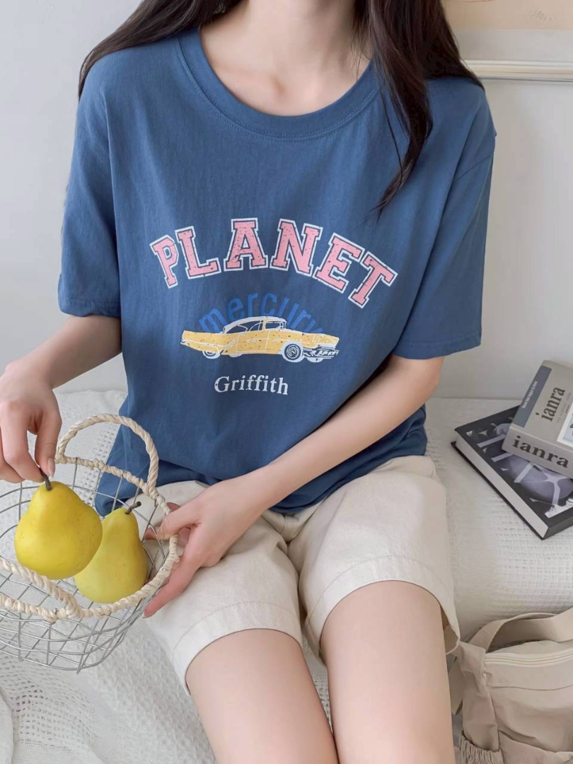 PLANET字母車款★美式復古印花棉T