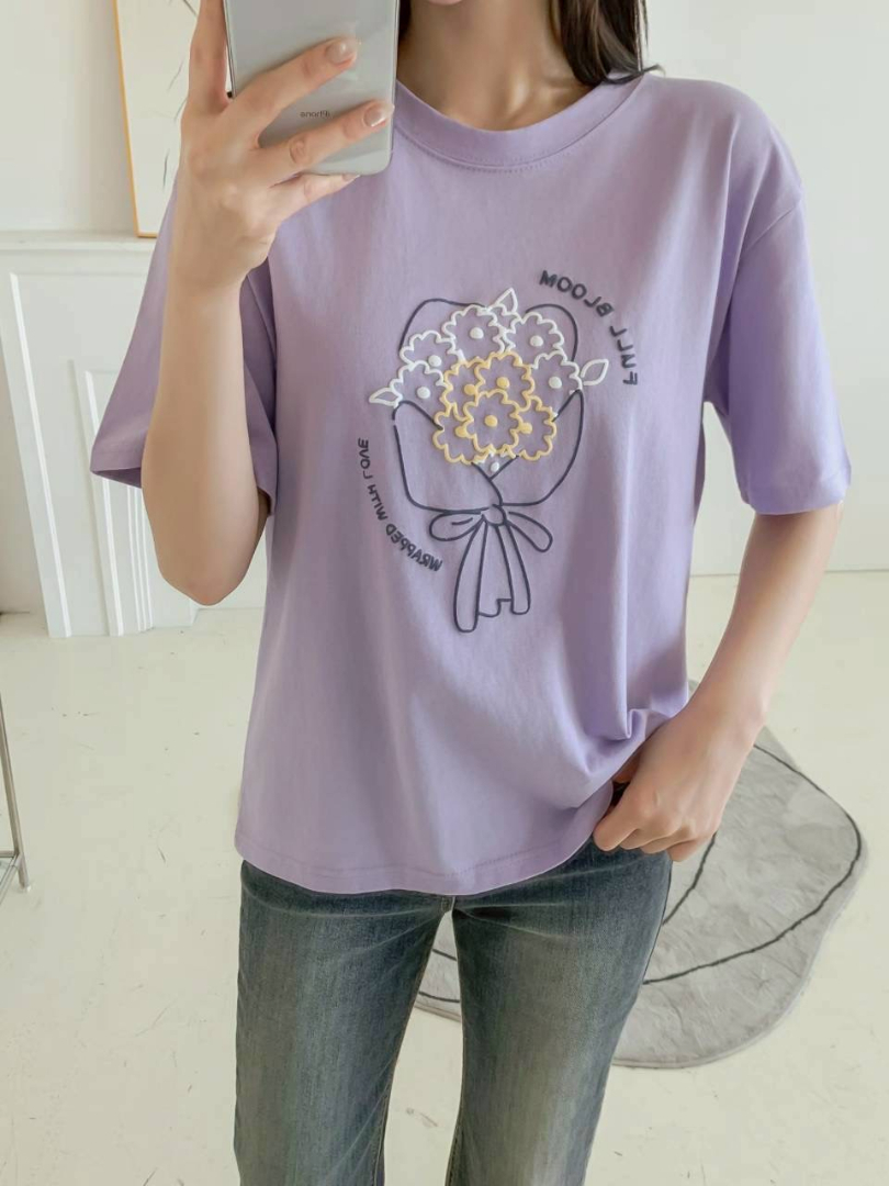 文青風花束印花純棉T