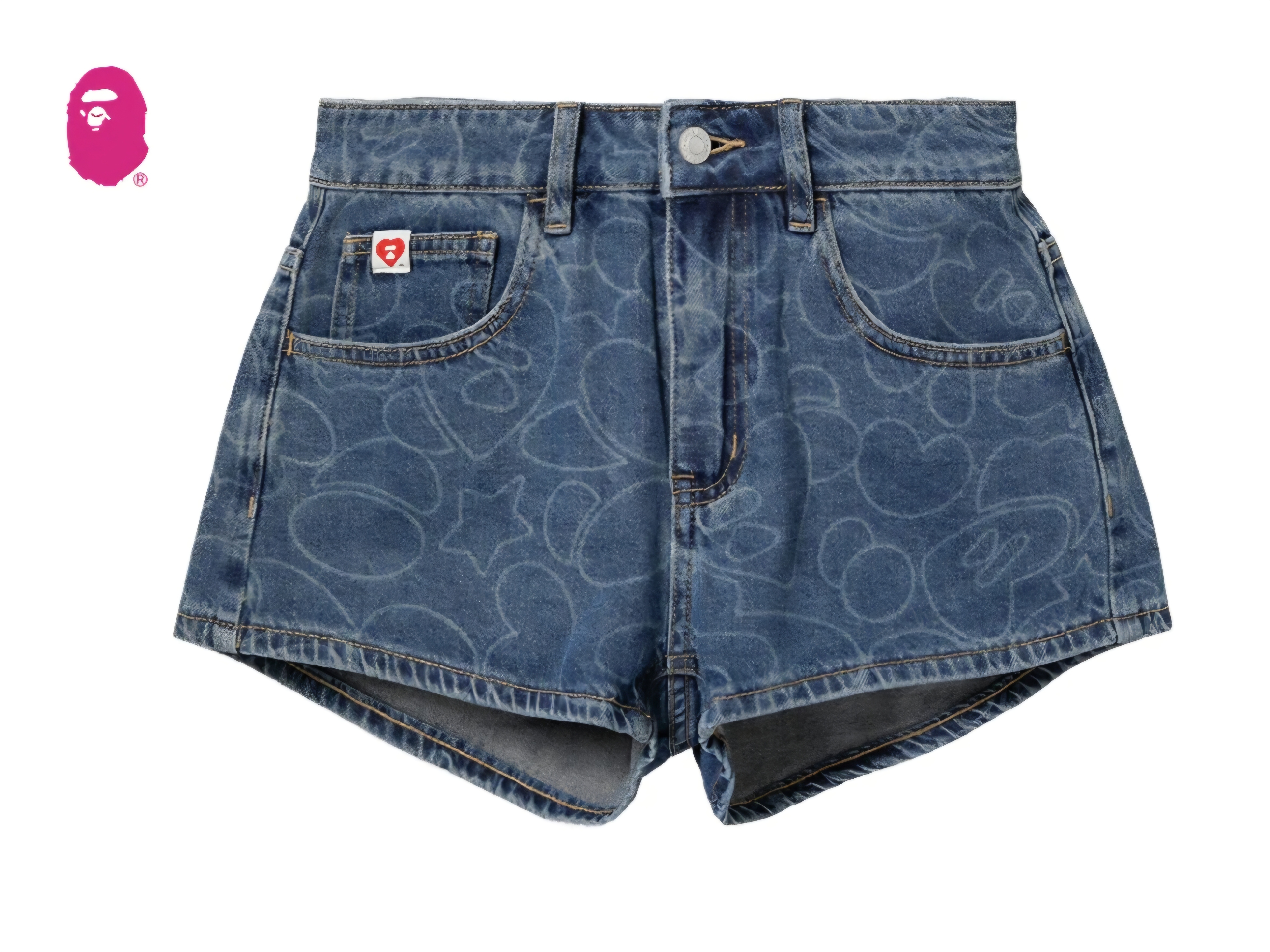 【APEE】CAMO WASHED DENIM SHORTS