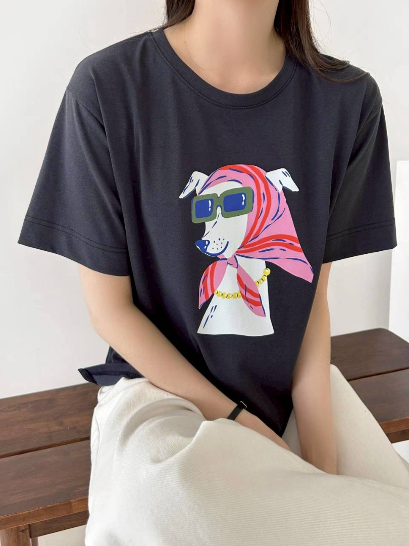 可愛療癒休閒穿搭★墨鏡狗狗圖案短袖棉T