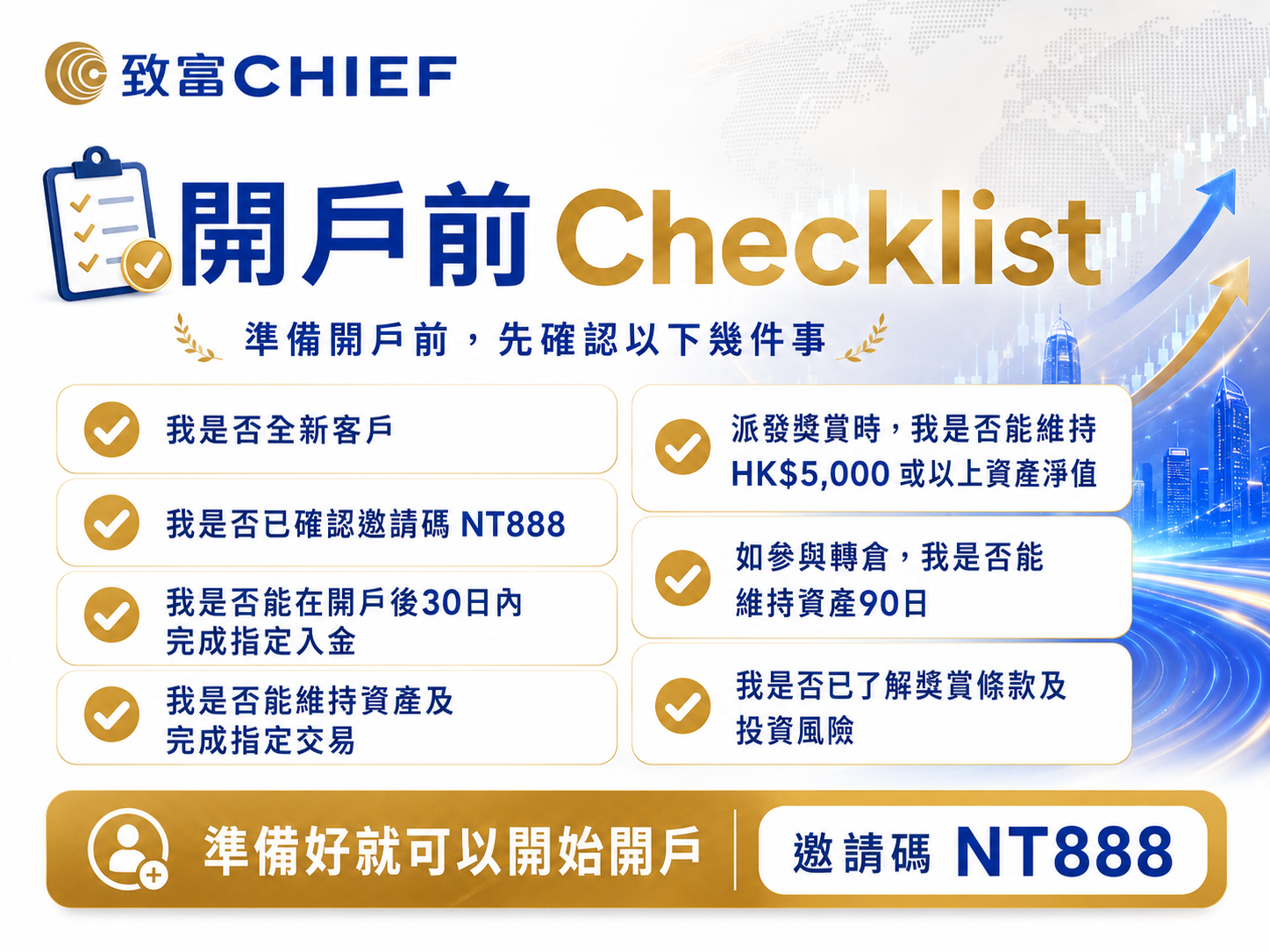 致富證券開戶前 Checklist 邀請碼 NT888