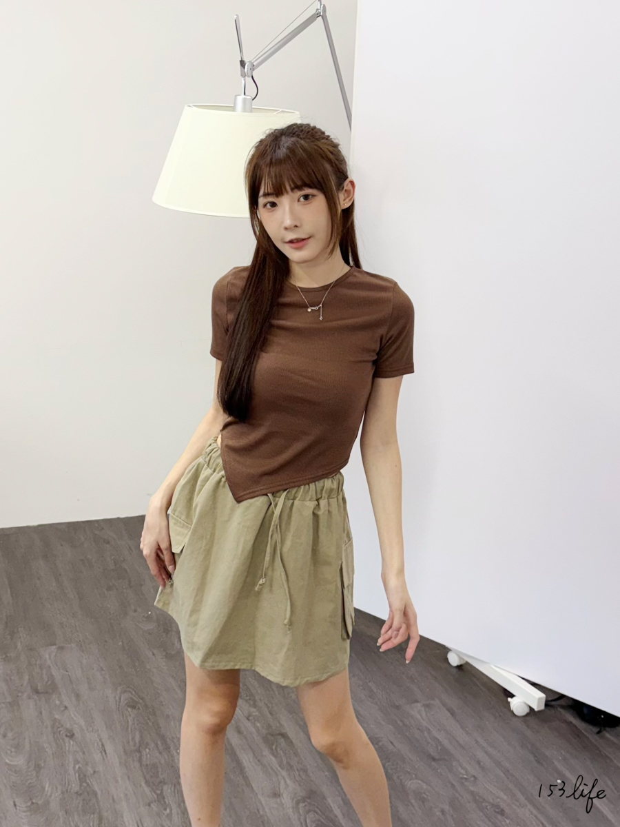A3🇰🇷圓領下擺V字造型針織短T(5色)