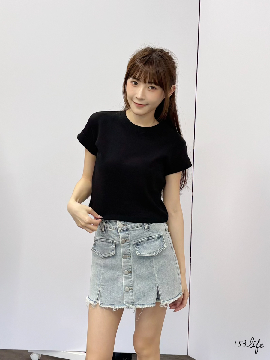 A1🇰🇷捲袖修身圓領短T(5色)