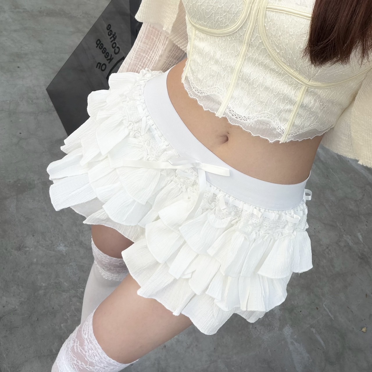 夢幻上昇 蕾絲公主蛋糕短裙 白色