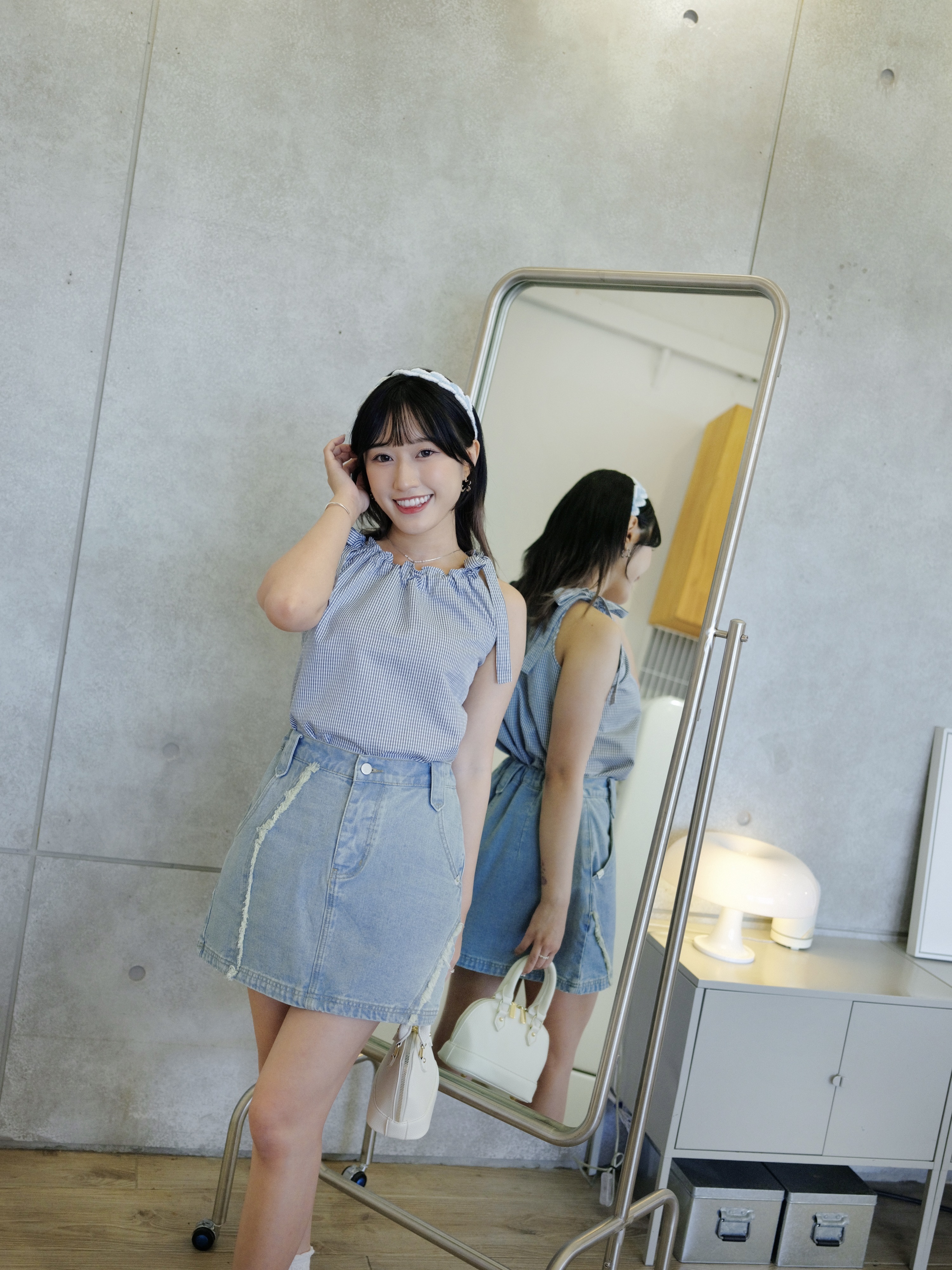 三色 / 牛仔線條感流蘇A字短裙 / Frayed Line Denim A-Line Mini Skirt