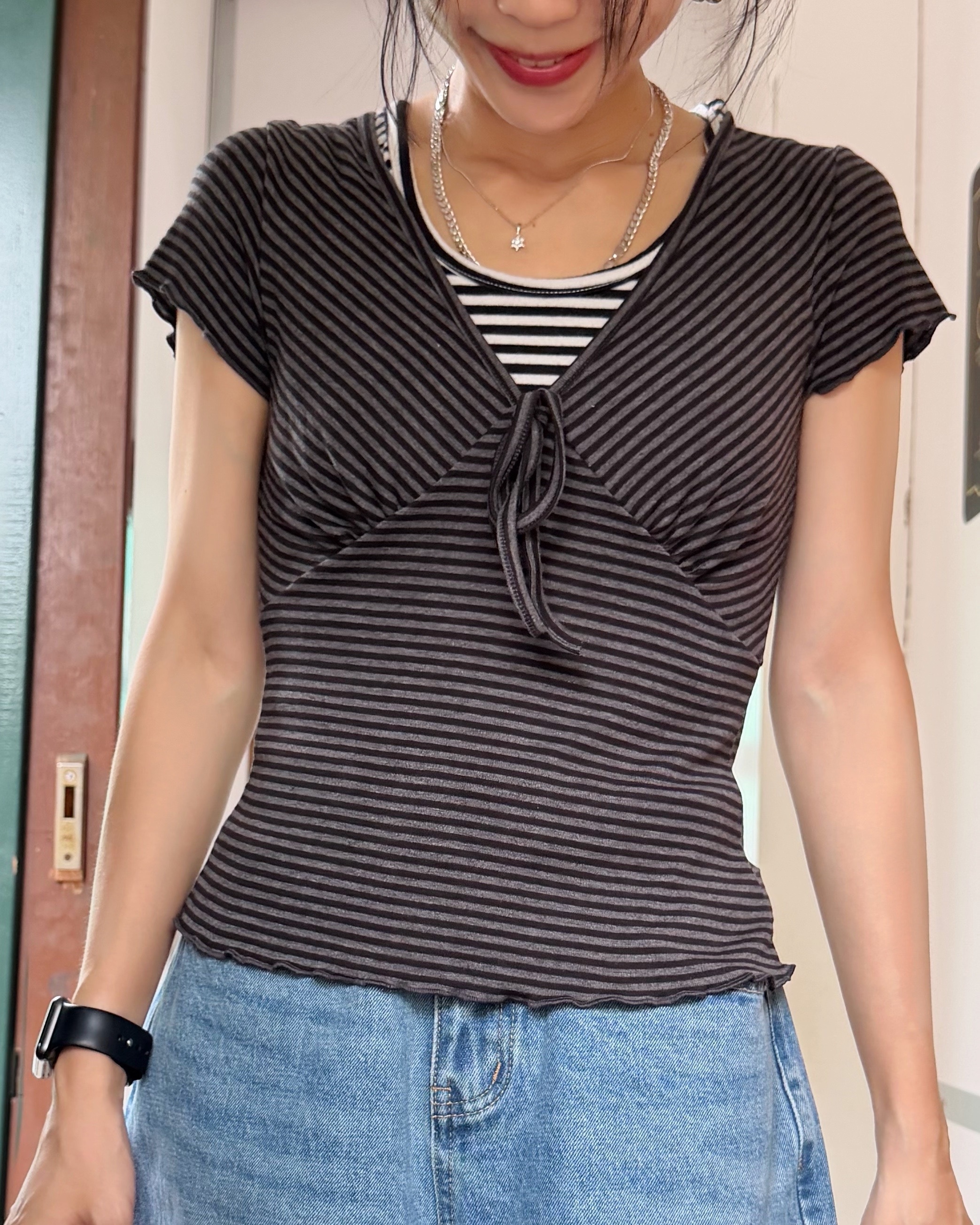 6月新品♥V neck橫間Top[微彈性]