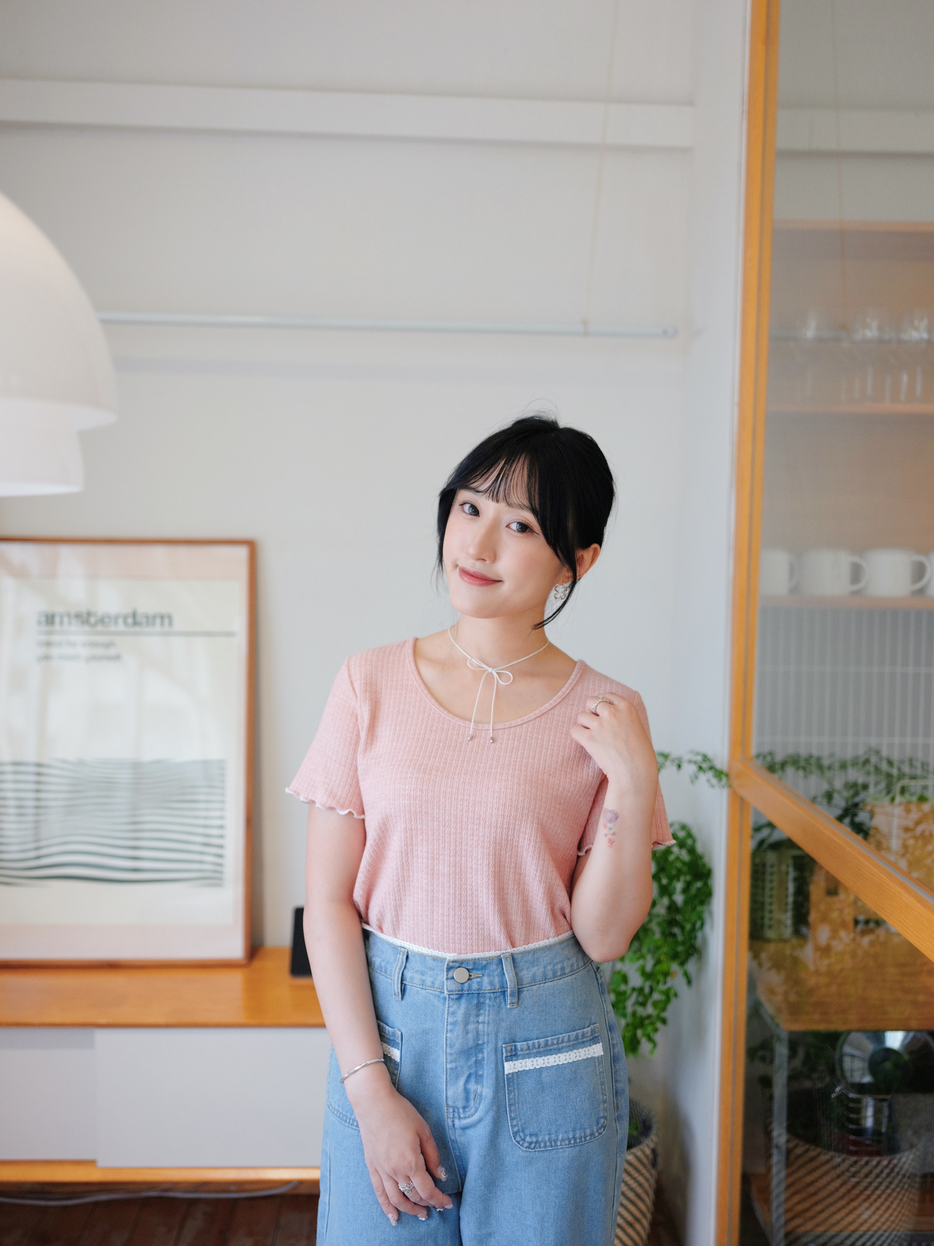 三色 / 雲柔感波浪紋圓領上衣 / Cloud-Soft Wavy Textured Round Neck Top