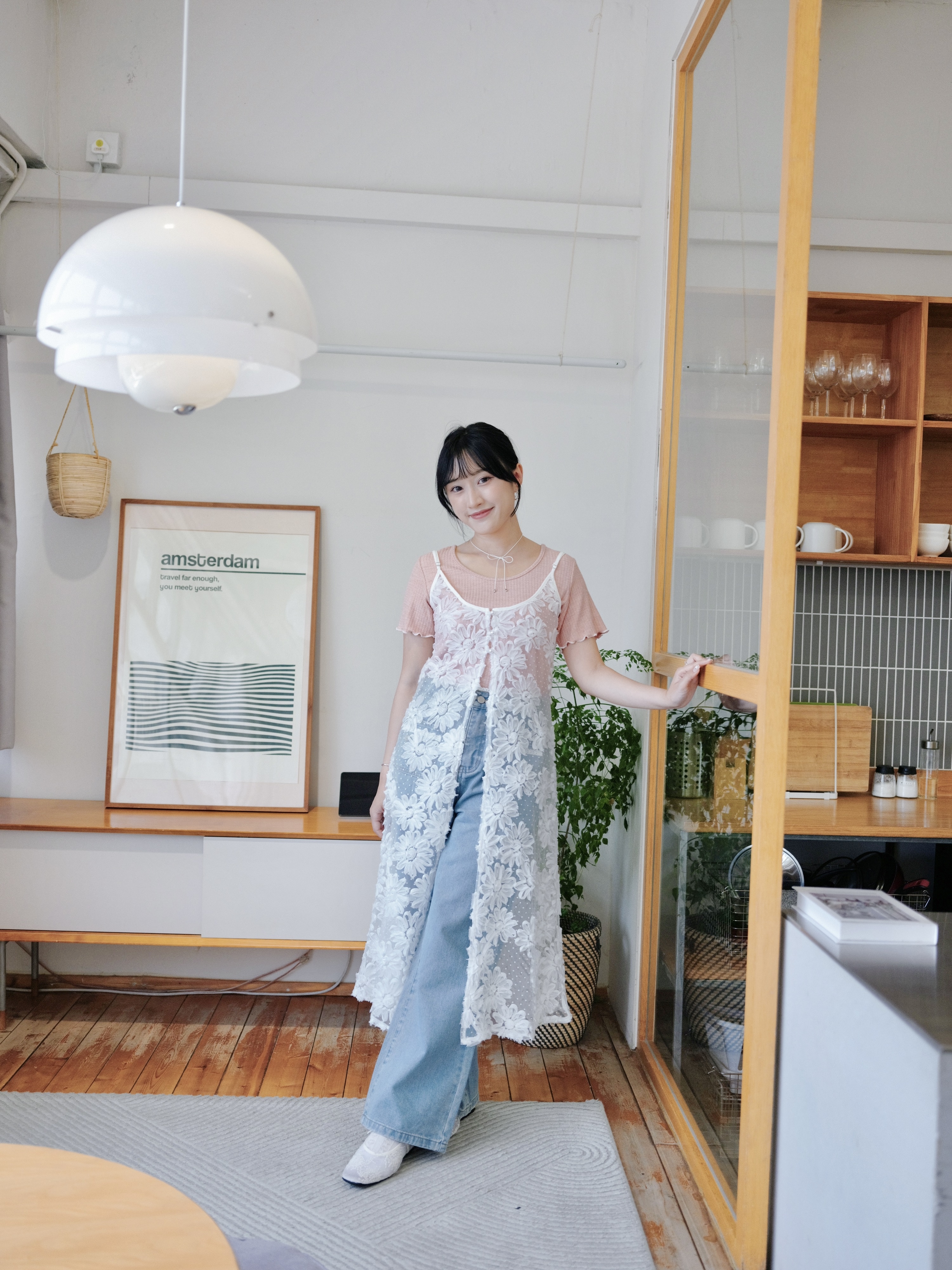 兩色 / 立體向日葵珍珠長馬甲 / Appliqué Sunflower Pearl-Button Longline Cami