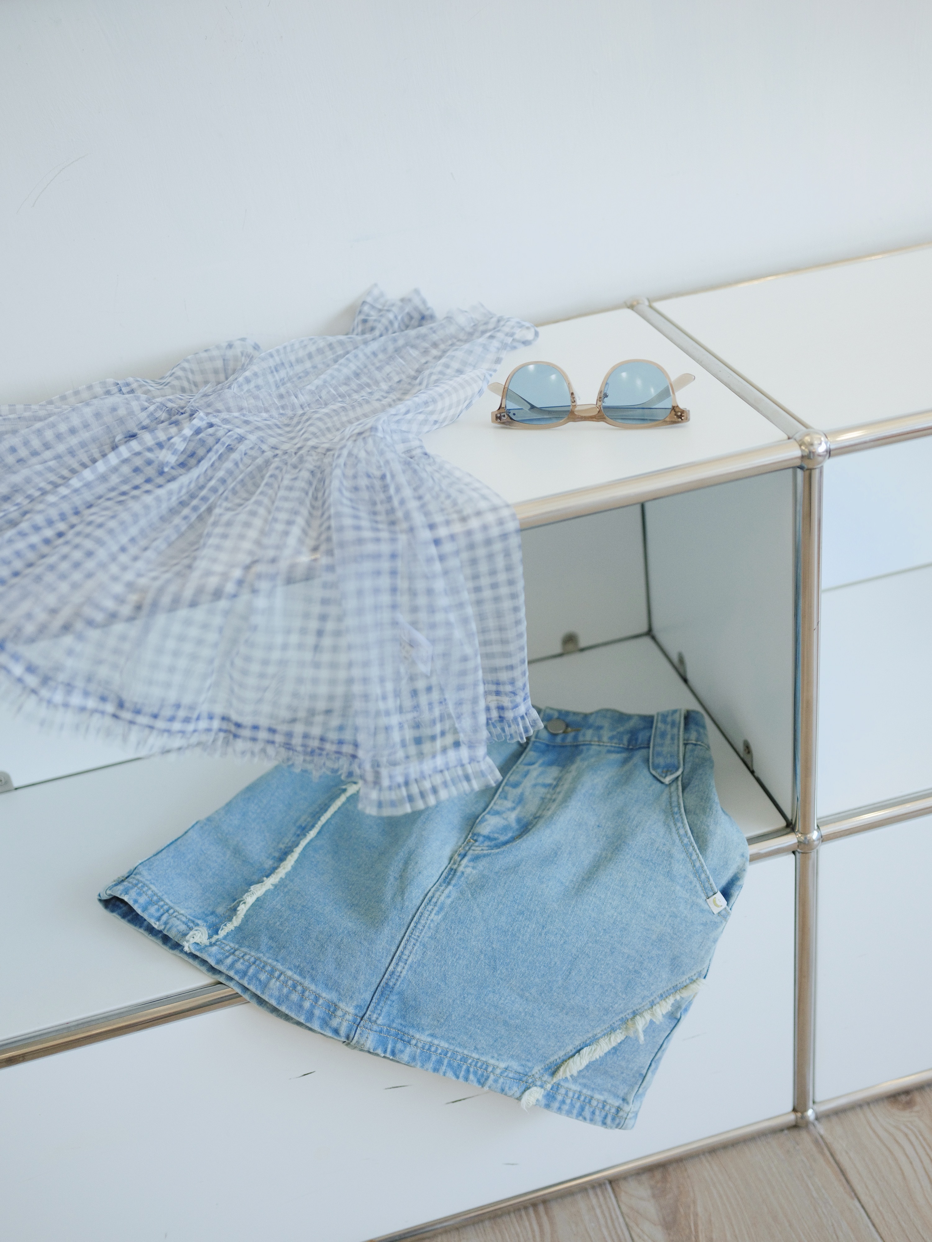 三色 / 牛仔線條感流蘇A字短裙 / Frayed Line Denim A-Line Mini Skirt