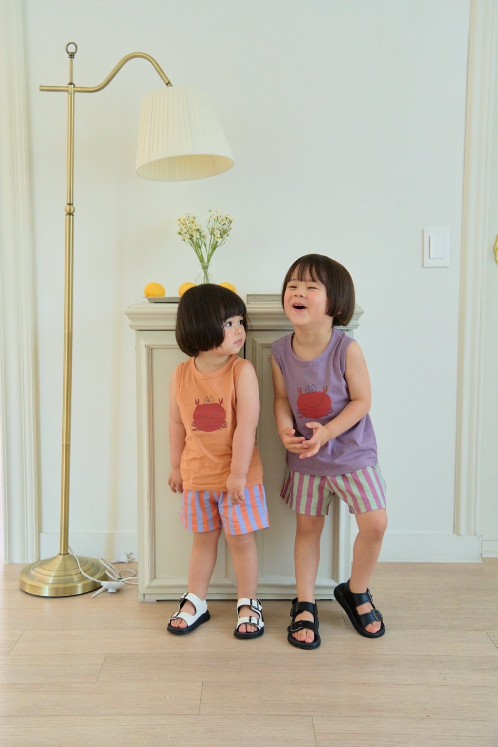 正韓夏DAJOA 兩色螃蟹條紋褲套裝
