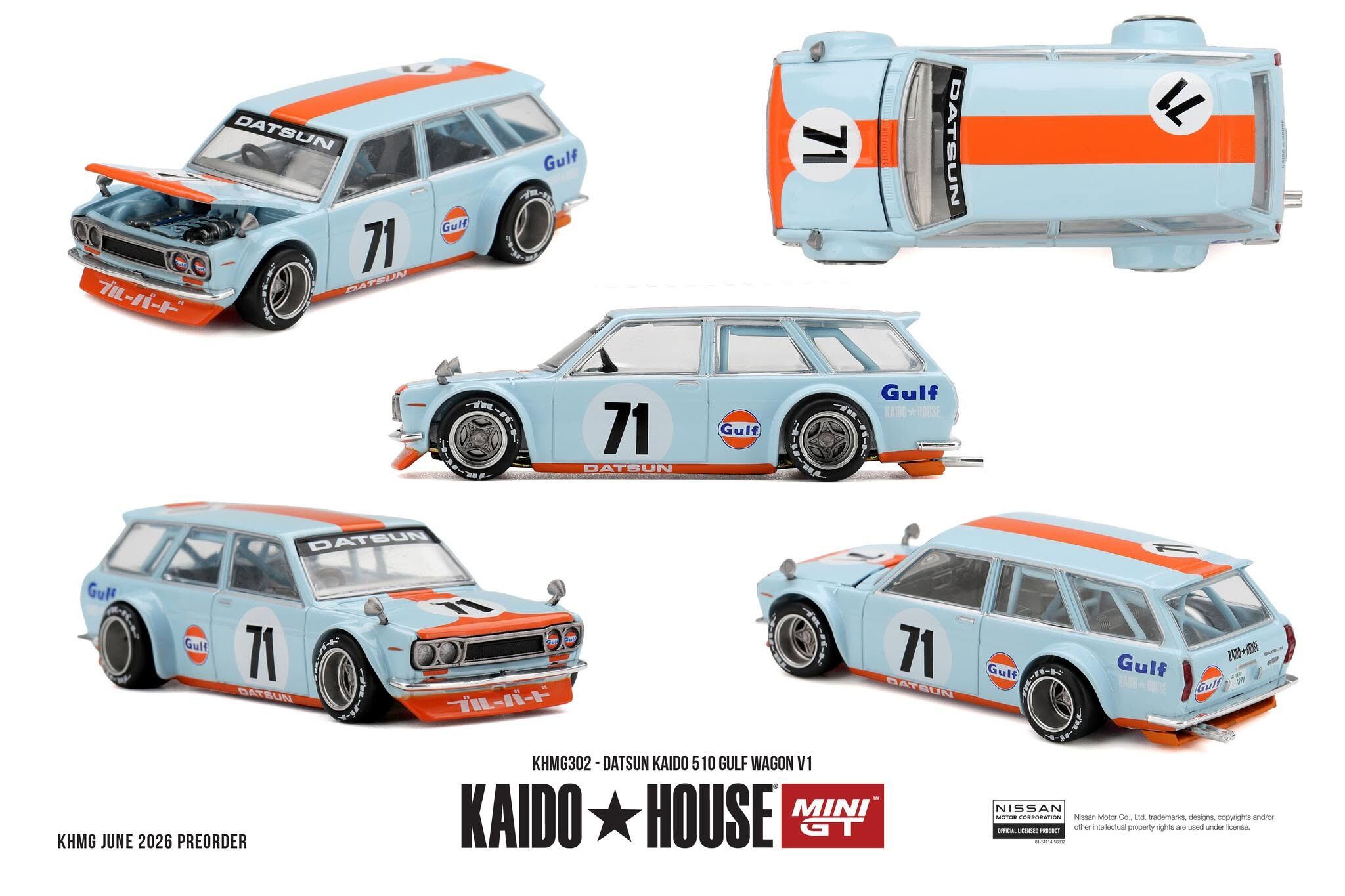 [預訂] Mini GT #302 Datsun KAIDO 510 GULF Wagon V1