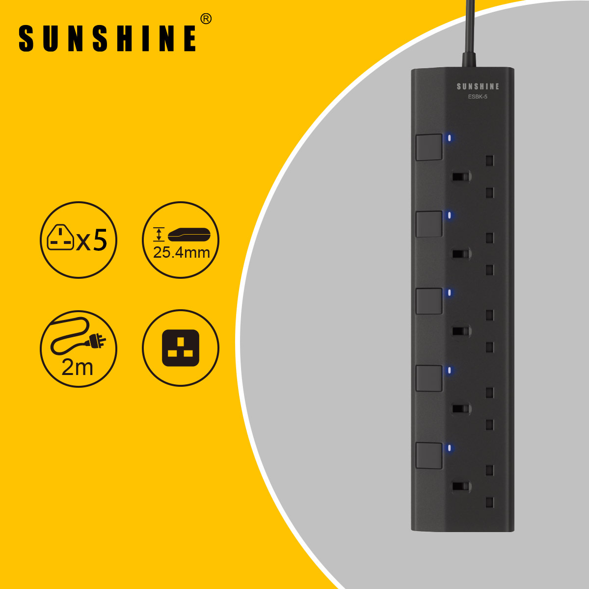 13A Switched Extension Socket with 2M cable(ESBK)