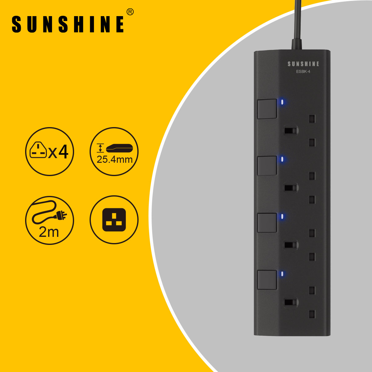 13A Switched Extension Socket with 2M cable(ESBK)