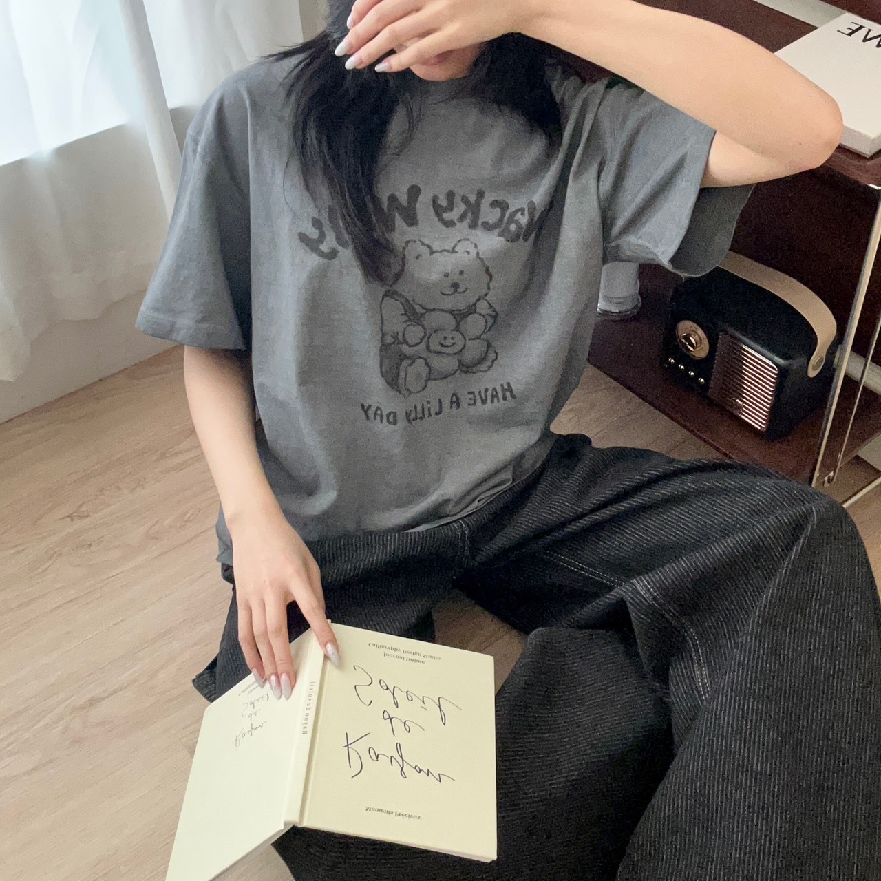 （現貨）韓牌  Wacky willy 水洗 抱抱熊 小花款 短T WA2602ST70