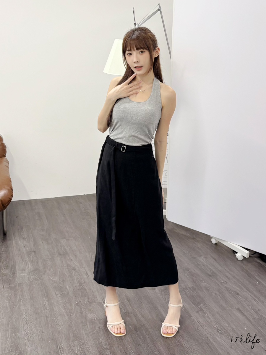 P7🇰🇷後開衩亞麻長裙附腰帶(2色)