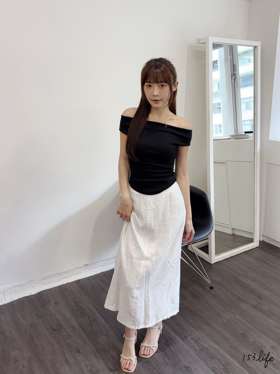 P7🇰🇷後開衩亞麻長裙附腰帶(2色)