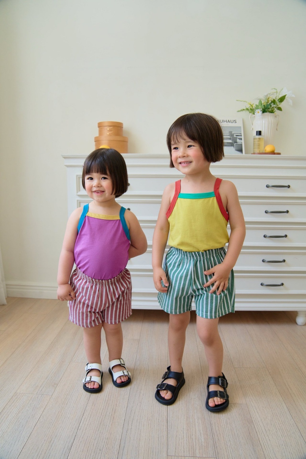 正韓夏DAJOA 兩色多巴胺條紋褲套裝