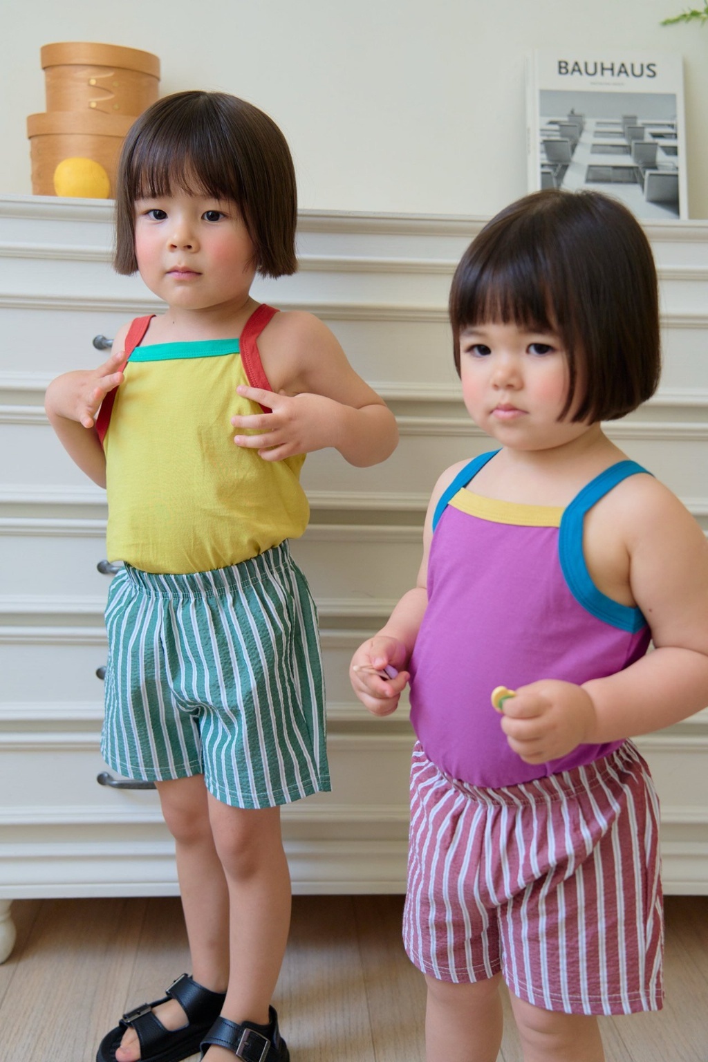 正韓夏DAJOA 兩色多巴胺條紋褲套裝