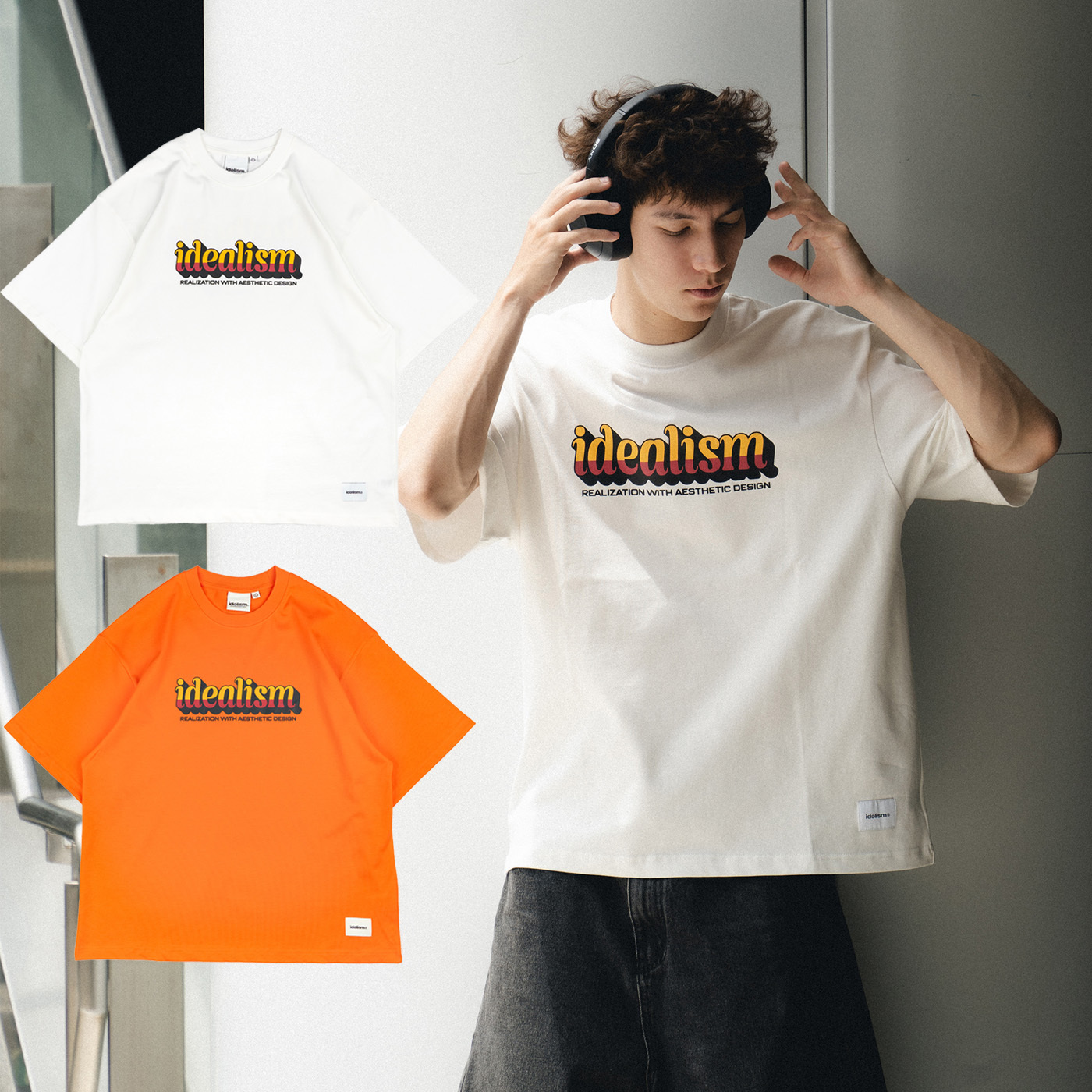 idealism Vibe Tee 橘色 白色 印花 字母 色塊 短上衣 短T【ID26012】
