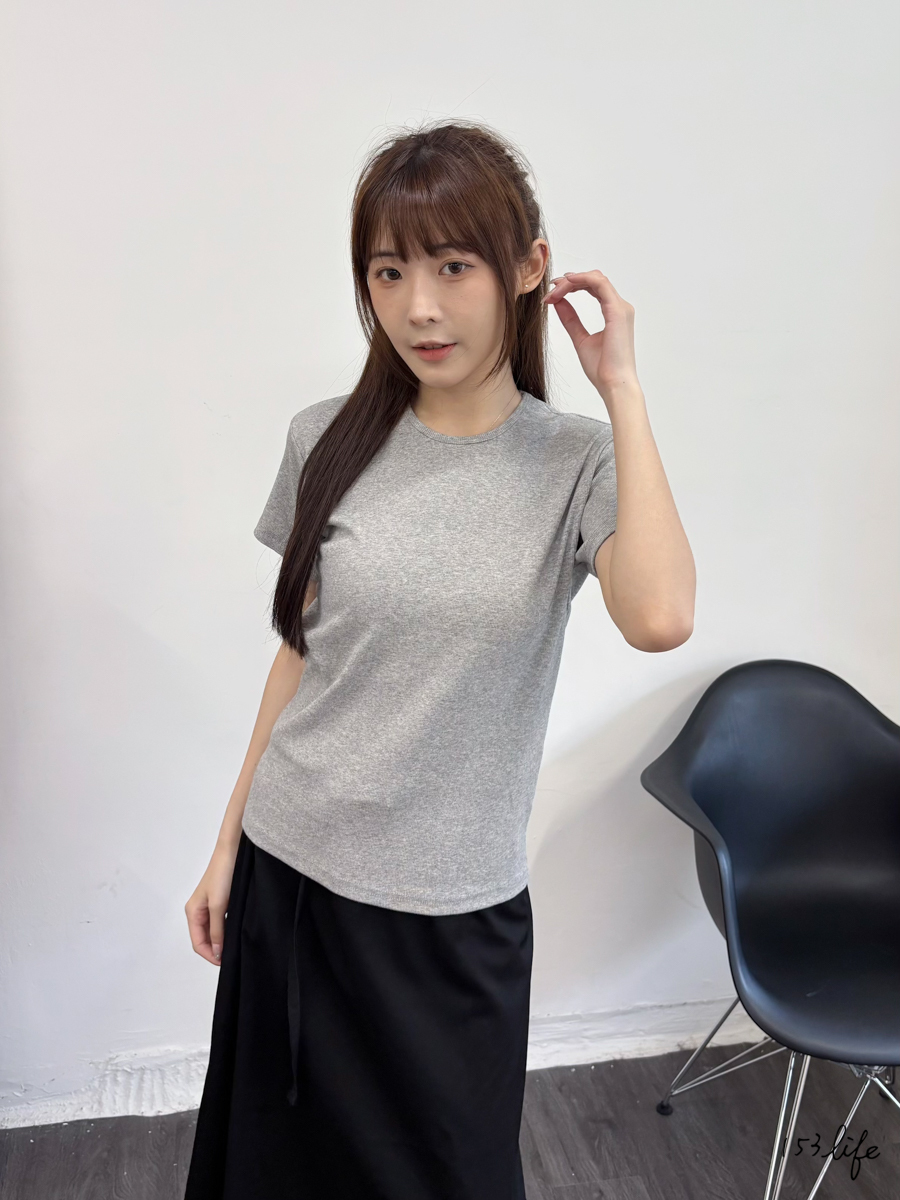 A19🇰🇷小圓領素面針織T(灰)