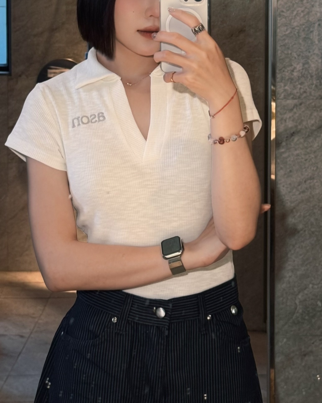 Ason 薄款微透翻領短袖