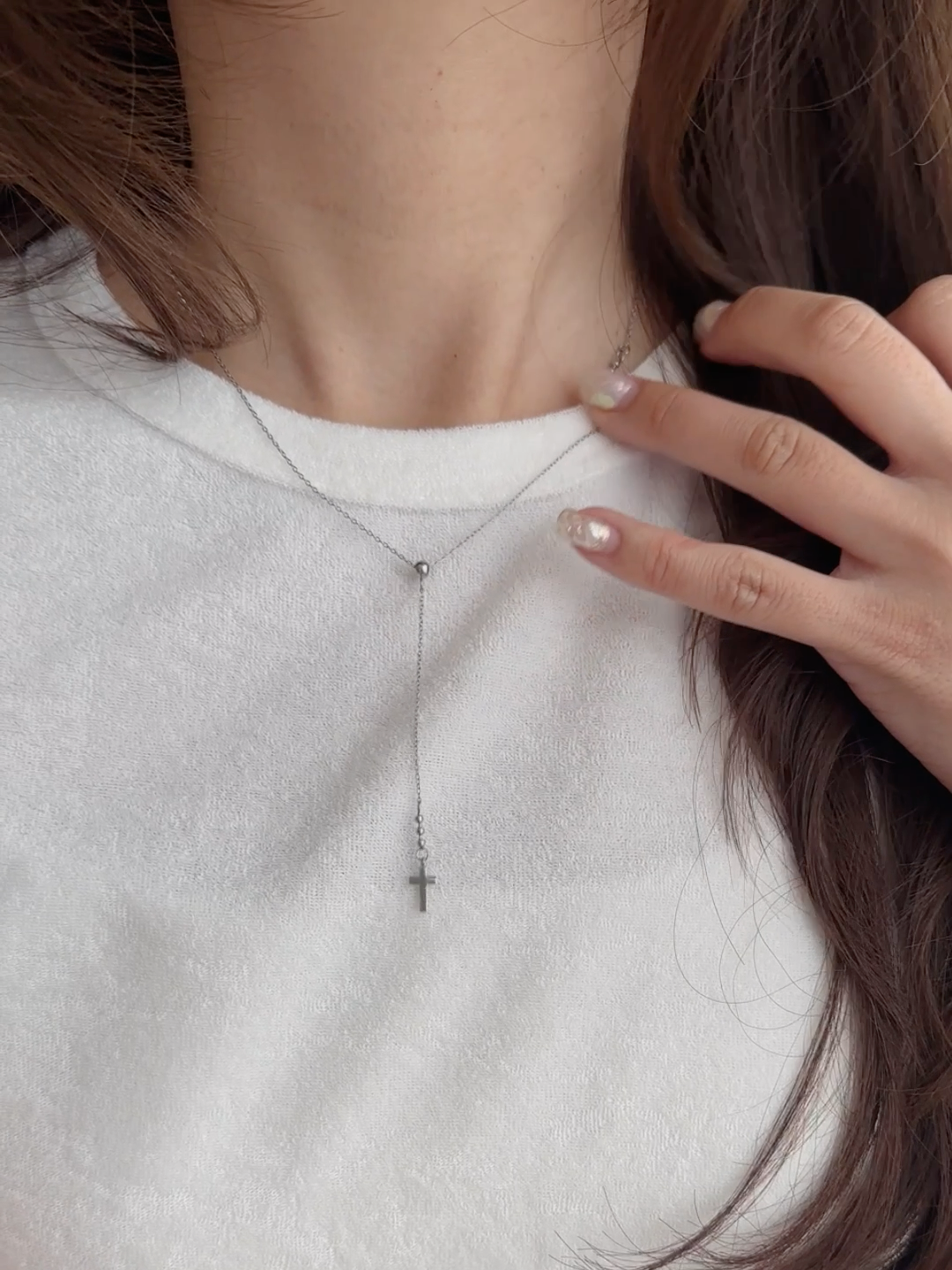 SS magnet slender cross necklace
