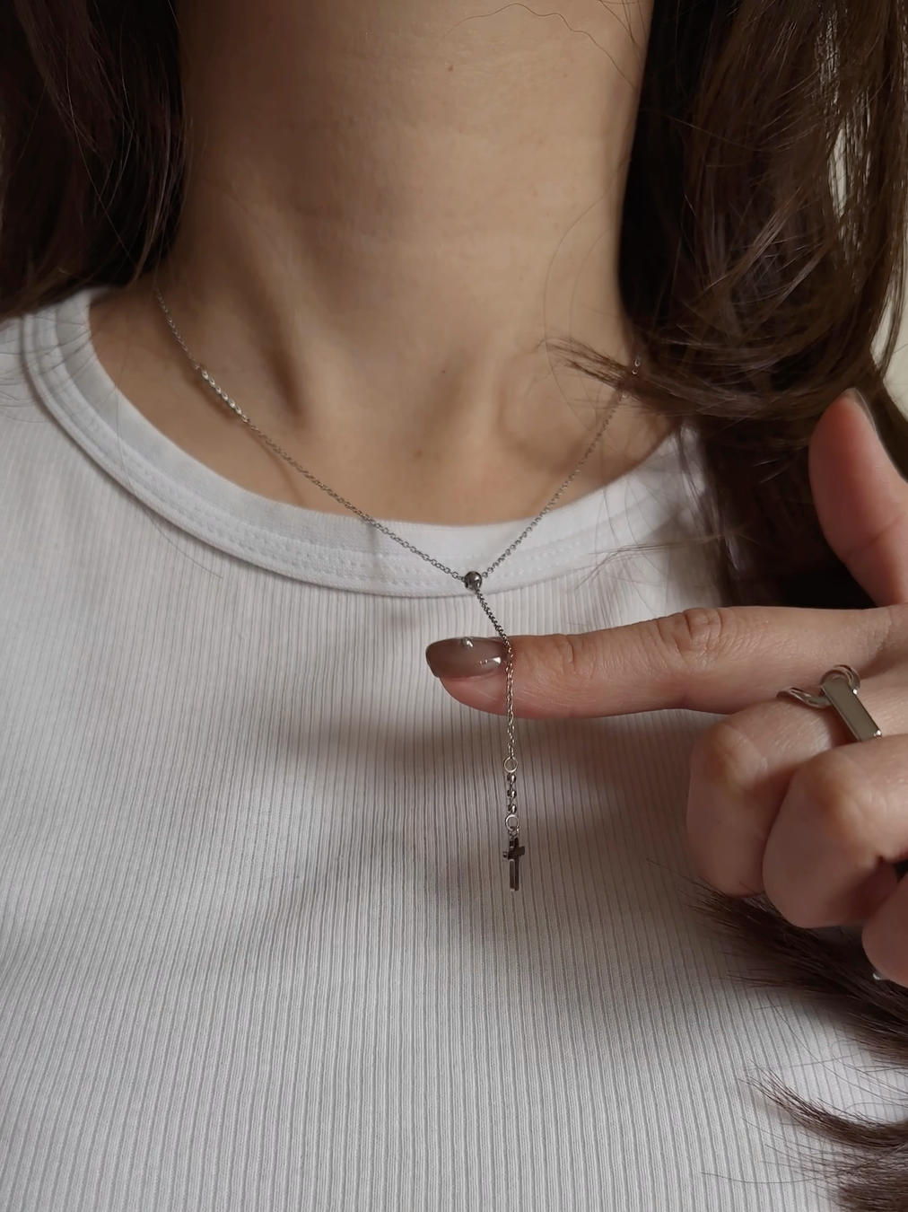 SS magnet slender cross necklace