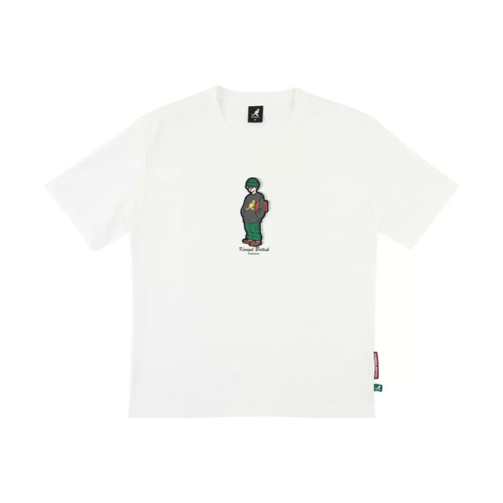 KANGOL 短T 白色 落肩 趣味人物T 短袖 上衣 中性 6625100500