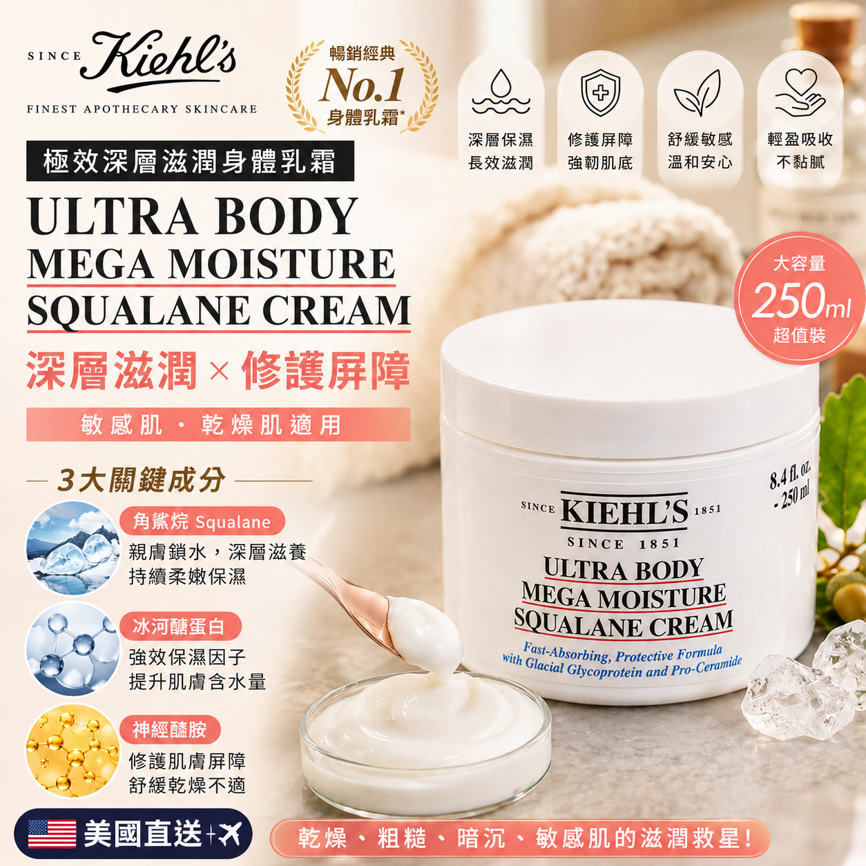 【現貨】Kiehls LX030709 特極保濕身體乳霜 250ml