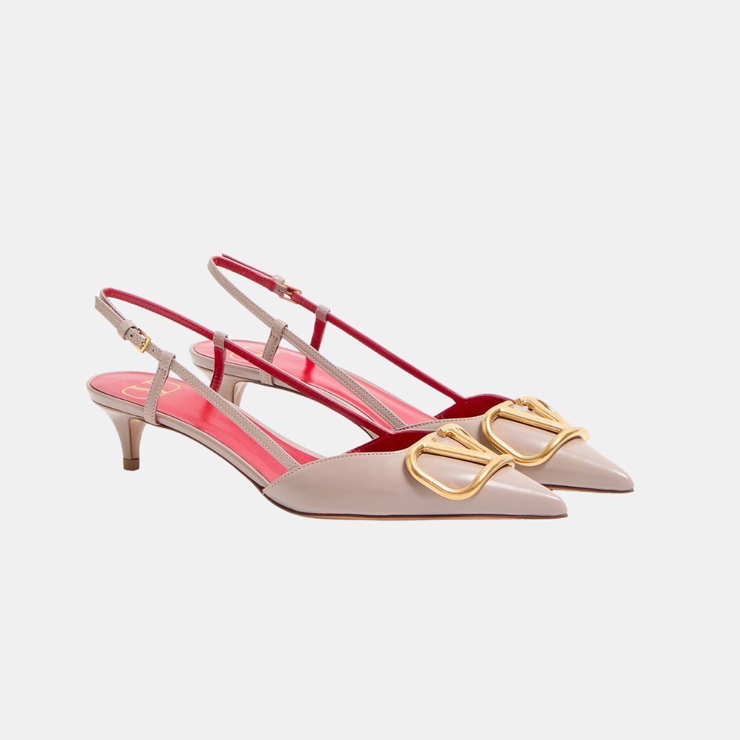 1FF0101-166 VALENTINO GARAVANI Vlogo Signature Calfskin Slingback Pump 40Mm / 1.6 In. Poudre (SS26) #8W2S0Q70DSH.P45 (S-EU-E)