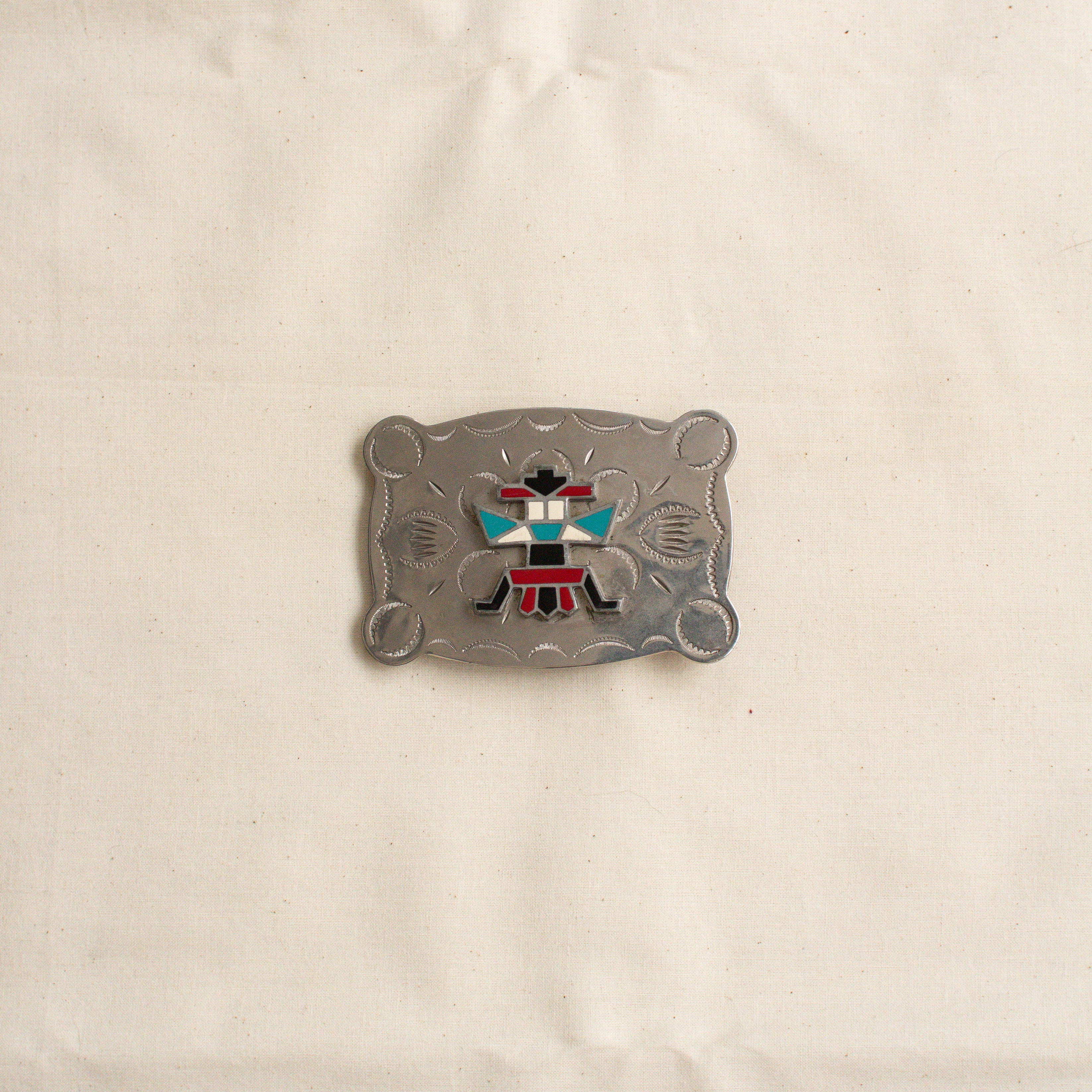 NATIVE AMERICAN NICKEL BUCKLE 美國 原住民 松石 銀色 西部 皮帶扣