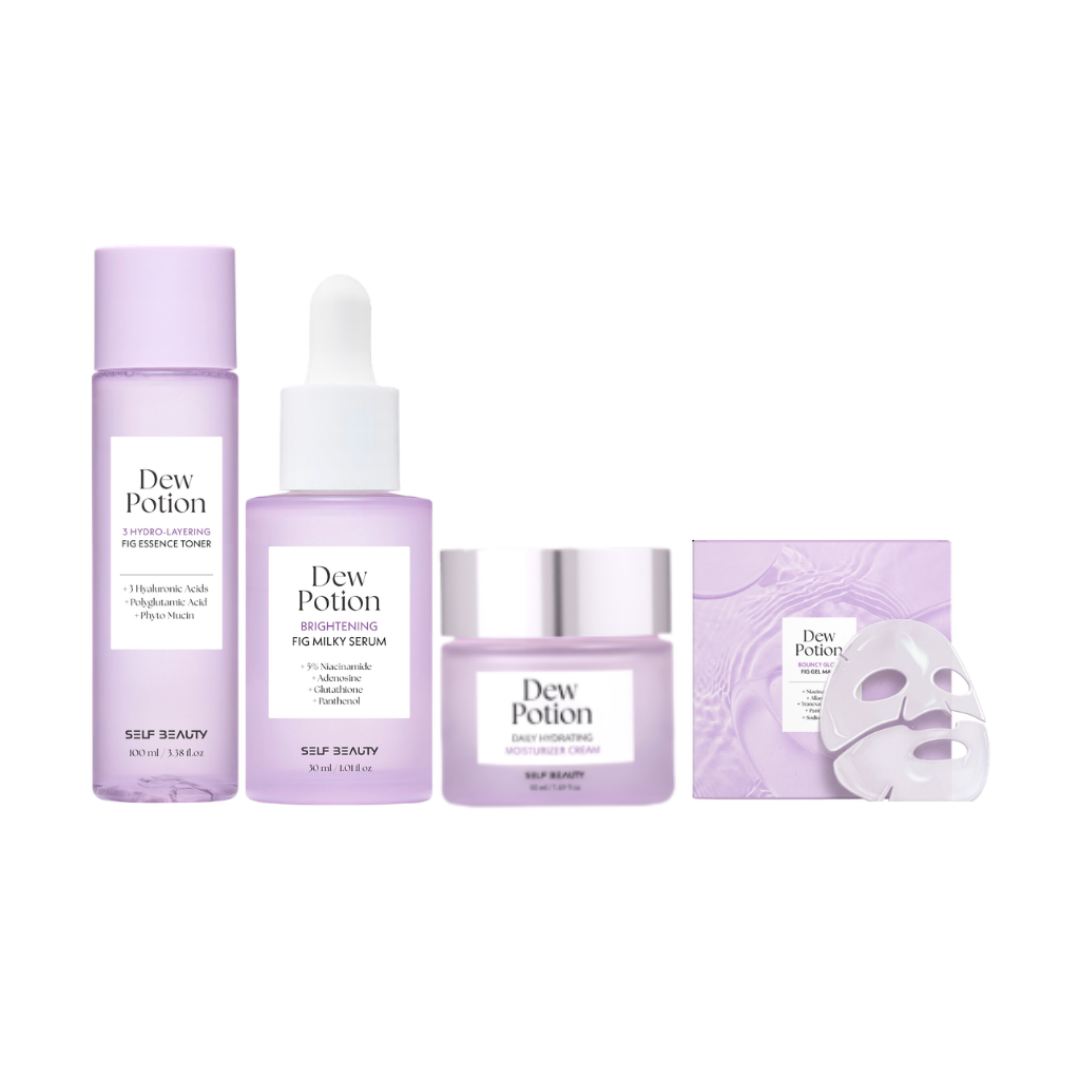 KOR-LLG0608-426 SELF BEAUTY DEW POTION 套裝(3-layering Fig Essence Toner 100ml+Brightening Fig Milky Serum 30ml+bouncy glow fig gel mask 35g X 4ea+Skin Barrier Fig Cream 50ml) (A27)