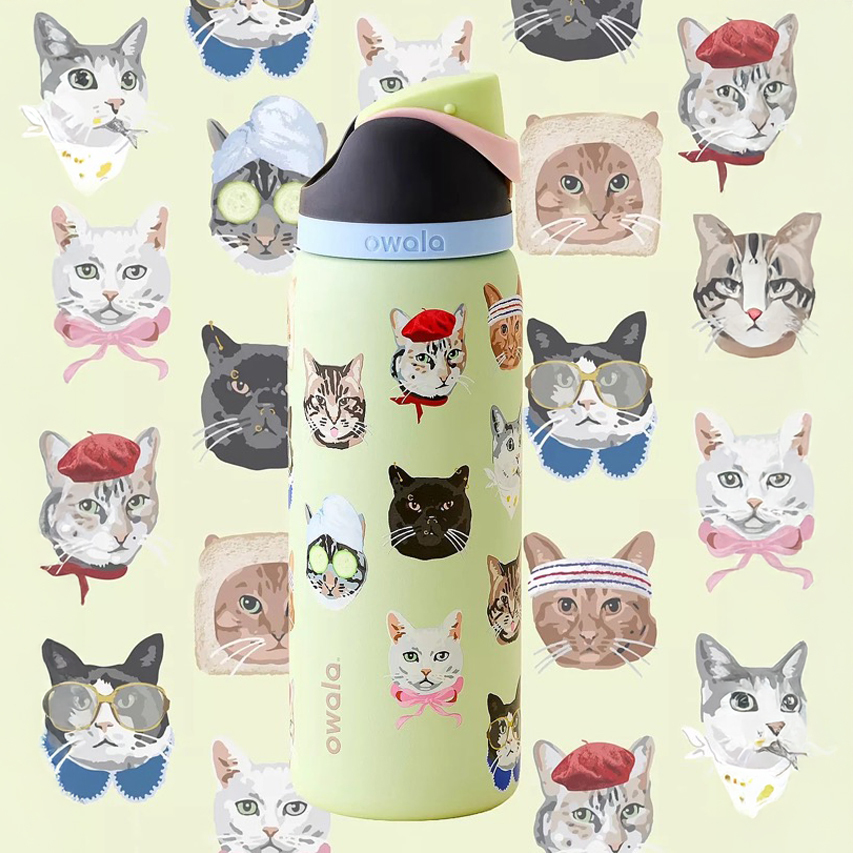 🇺🇸 OWALA UO Exclusive FreeSip "Cat Collage" 貓咪拼貼 貓貓 不鏽鋼保溫杯 直飲杯 吸管杯 32oz 946ml / 預購