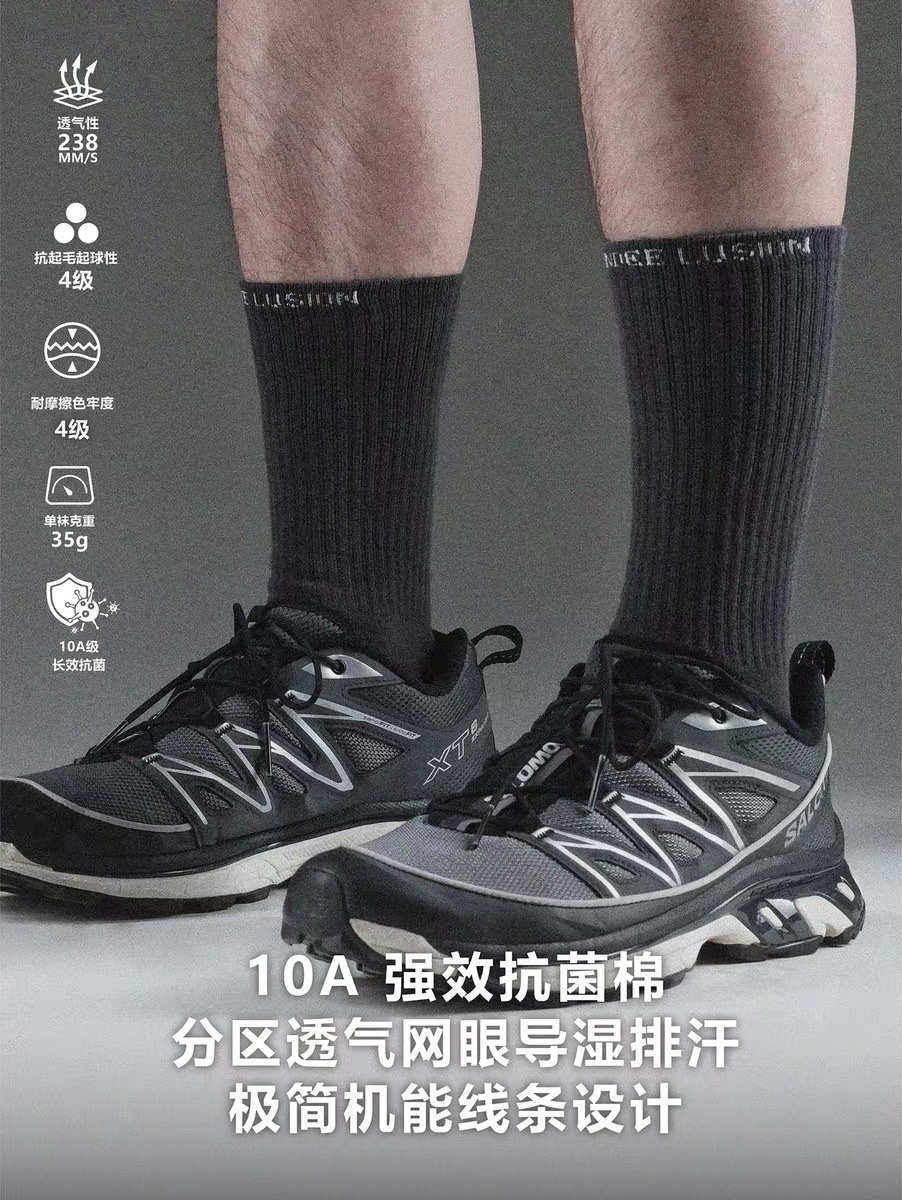 RL | REINDEE LUSION 極簡線條10A抗菌棉透氣網結構Slogan長襪2色