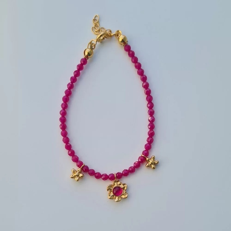 1TA0530-270 [THALLO] Nefeli 手鍊，24K鍍金​​純銀鑲嵌紅色碧璽 #s841b (EU)