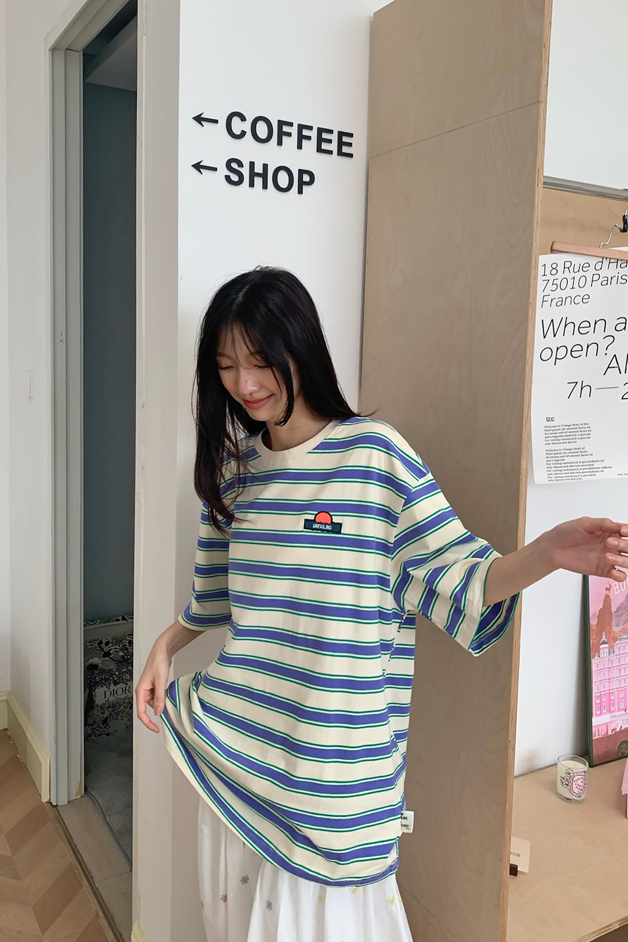 June｜日常小刺繡條紋短袖t