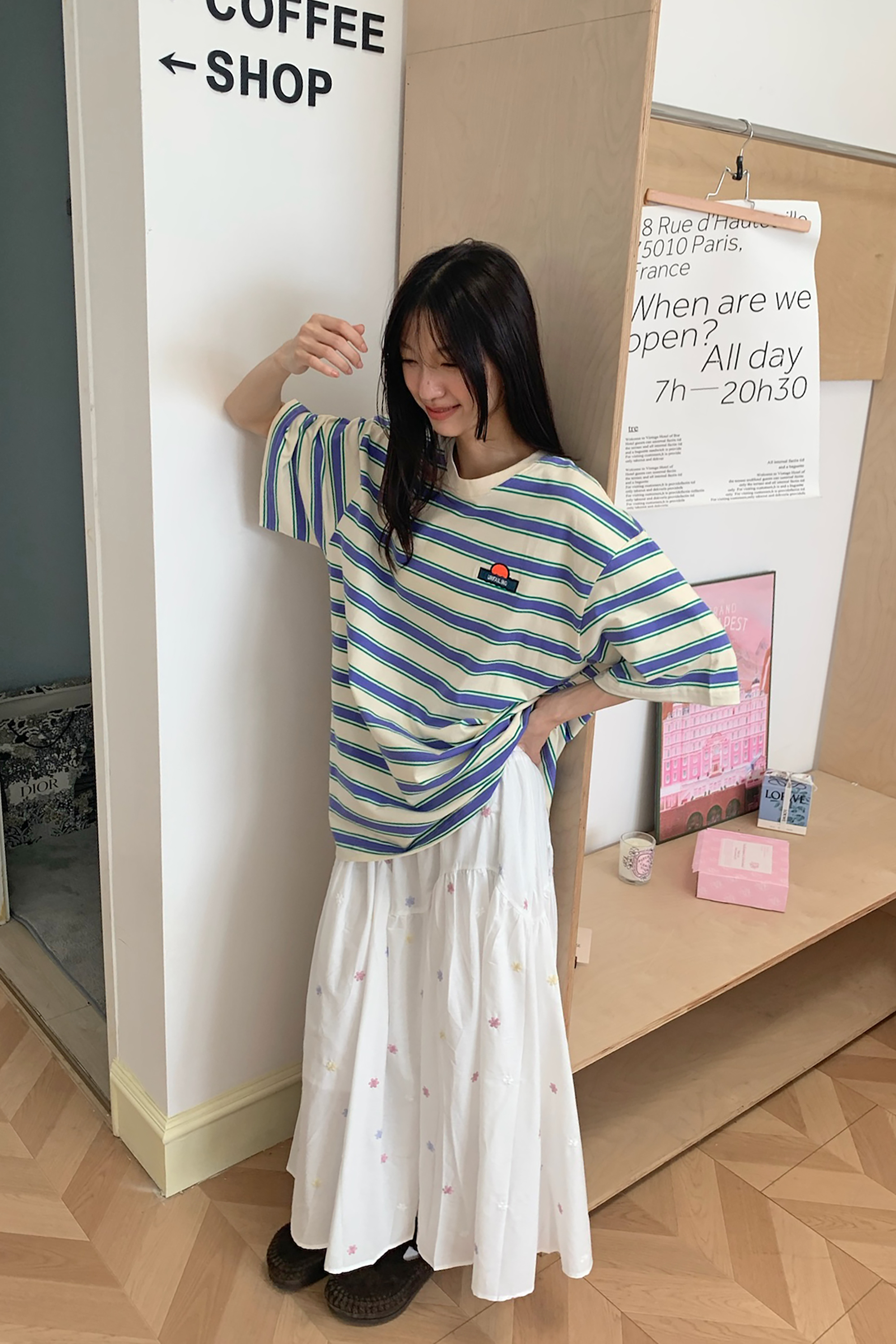 June｜日常小刺繡條紋短袖t