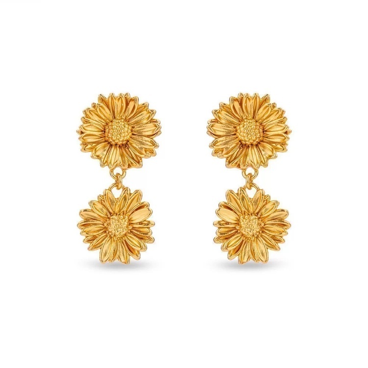 1TA0530-030 [THALLO] Daisy Earrings Statement, Drops & Dangles, Studs, 24K Gold Vermeil On Sterling Silver #s900a (EU)