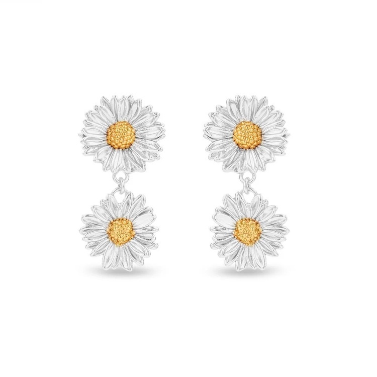 1TA0530-031 [THALLO] Daisy Field Daisy Earrings Statement, Drops & Dangles, Studs, 24K Gold And Sterling Silver #s187a (EU)