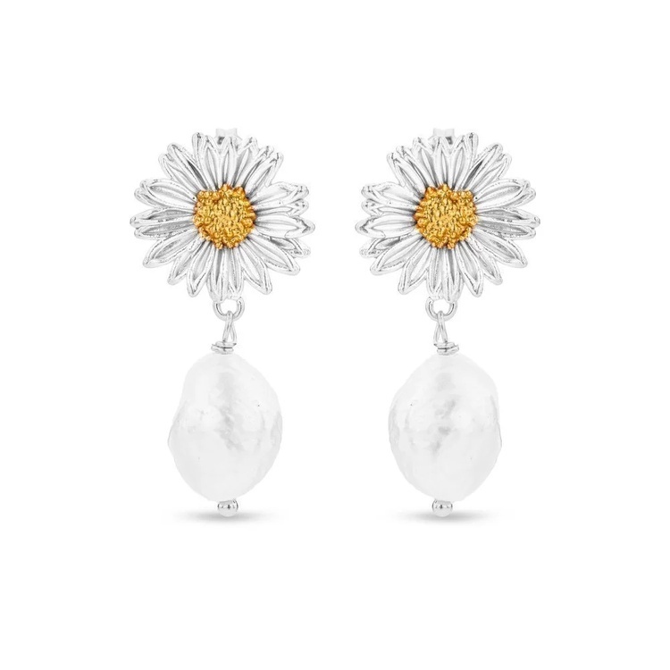 1TA0530-032 [THALLO] Daisy Field Daisy Earrings Drops & Dangles, Studs, 24K Gold And Sterling Silver #s862b (EU)