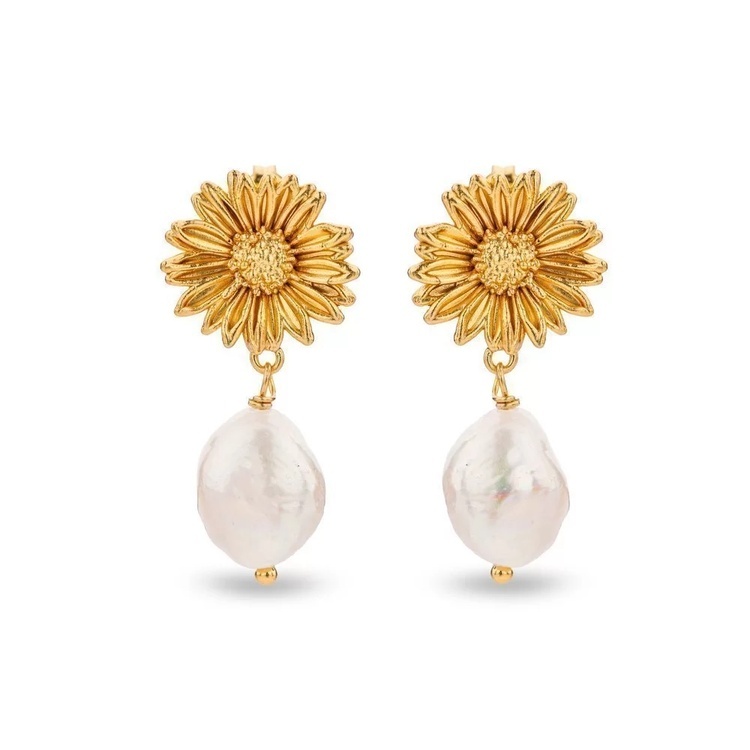 1TA0530-033 [THALLO] Daisy Field Daisy Earrings Drops & Dangles, Studs, 24K Gold Vermeil On Sterling Silver #s830b (EU)
