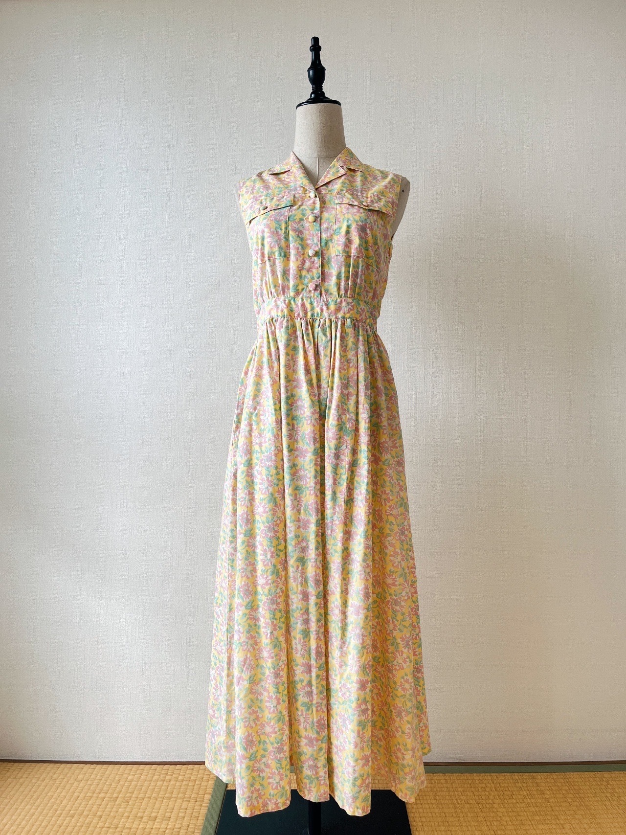 Laura Ashley日本製淺黃色花卉背心連身裙