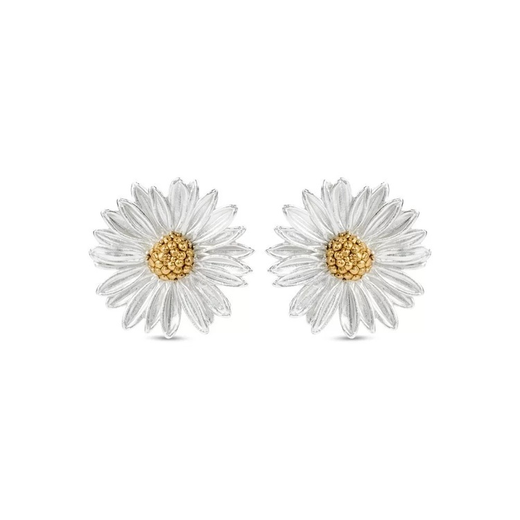 1TA0530-036 [THALLO] Daisy Field Daisy Earrings Clip-Ons, 24K Gold And Sterling Silver #s006b (EU)